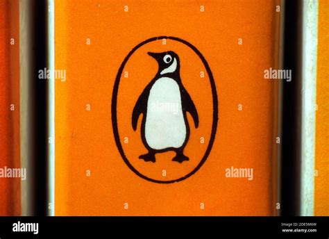 Close-up of Iconic Penguin logo on spine of 1970s orange Penguin ...