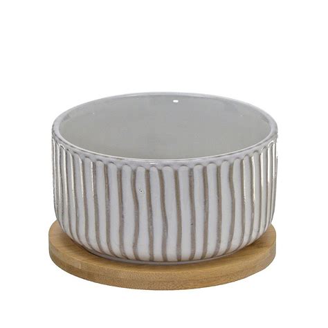 CACHEPOT E VASO DECORATIVO NUDE DE CERÂMICA BASE DE BAMBU P A