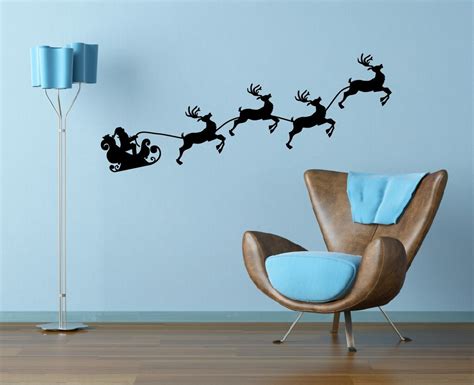 Christmas Decor Santa S Sleigh And Reindeer Wall Decal Etsy