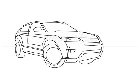 Continuous Line Drawing Of Modern Powerful Luxury Suv Car Stock Vector