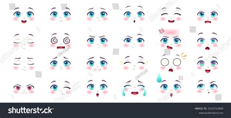 Anime Expressions Kawaii Cute Faces Eyes Stock Vector (Royalty Free ...