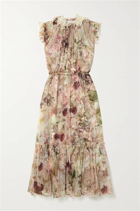 Buy Zimmermann Dancer Flutter Belted Ruffled Floral Print Silk Chiffon