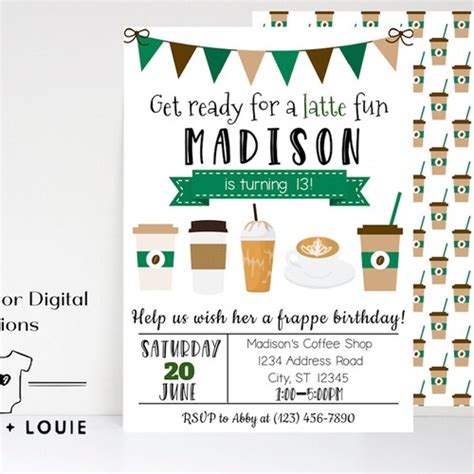 Coffee Birthday Invitation Coffee Shop Birthday Invite Latte Etsy