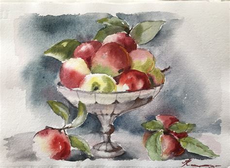 Apple Watercolor Original Art Apple Artwork Fruit Watercolor Fruit Wall ...