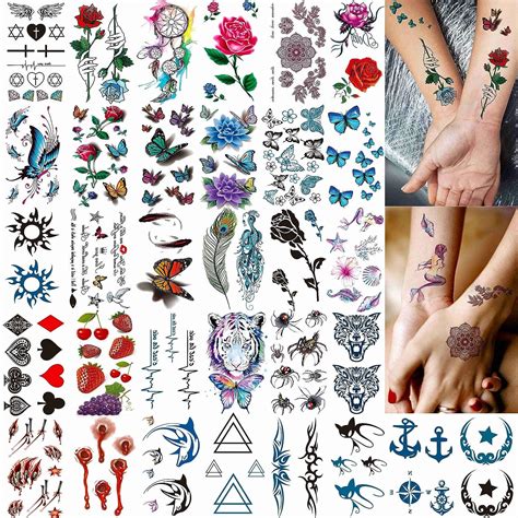 Coktak 64 Sheets Waterproof Temporary Tattoos Set Variety Pack For