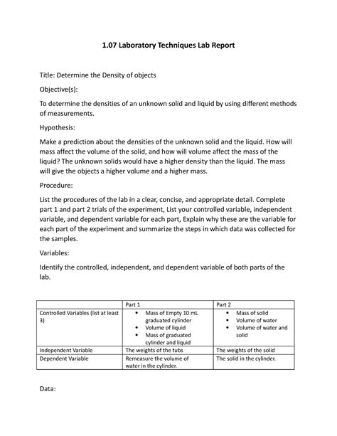 Laboratory Techniques Laboratory Techniques Lab Report Title