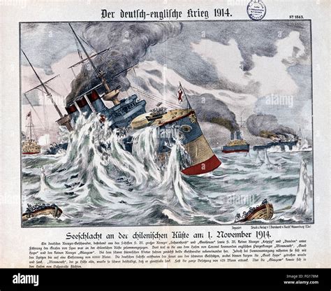 Battle Of Coronel 1914 Na British Ship Sinking During The Battle Of