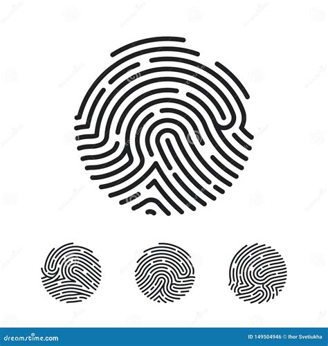 Fingerprint Icon Set Finger Print Identity Symbol Thumbprint Sign