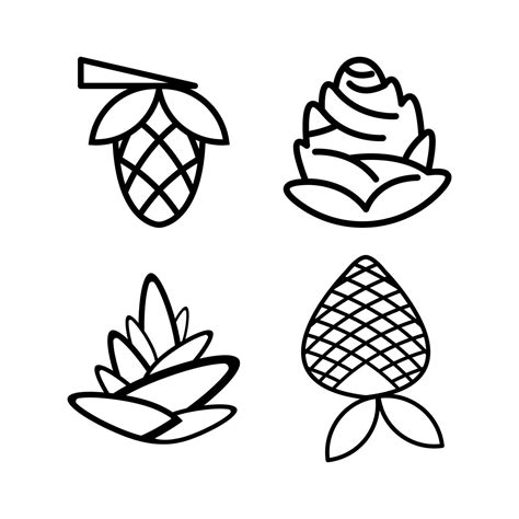 Set Of Black And White Pine Cones Icons 13064140 Vector Art At Vecteezy