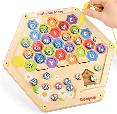 Coogam Tableau magnétique en bois labyrinthe alphabet lettres ABC