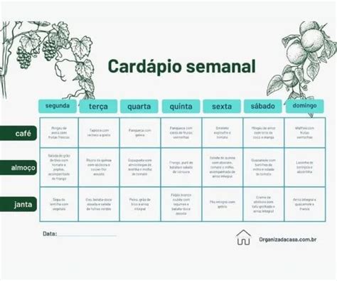 Cardápio Semanal Para Imprimir🐗 Vire Um Kiwi Com A Ajuda Do Bomberman