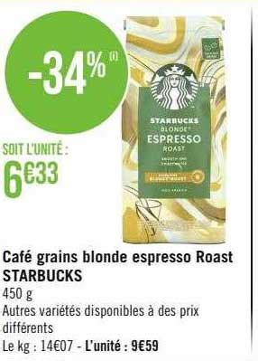 Promo Café Grains Blonde Espresso Roast Starbucks chez Geant