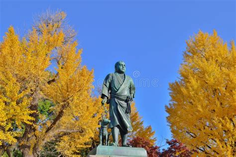 Nov 30 2023 Ueno Park Saigo Takamori Statue And Yellow Autumn Gingo