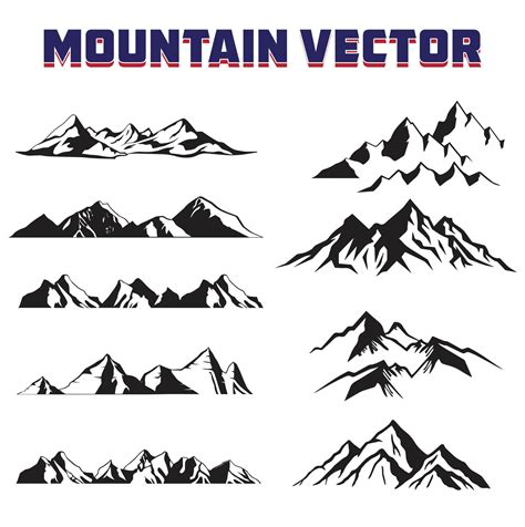 Mountain silhouette Vector set. Hand Drawn Mountain Isolated. Vector ...