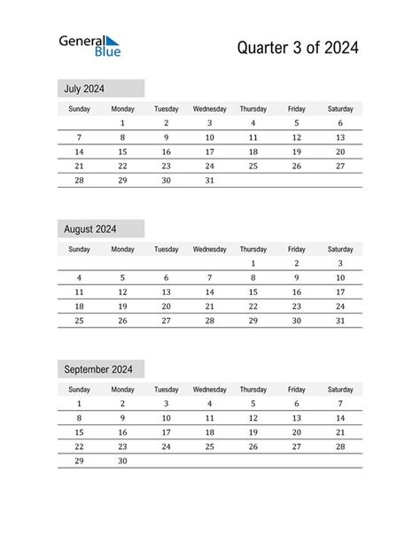 Free To Download Or Print Q3 2024 Calendar Templates In Pdf Word And Excel Format Quarterly