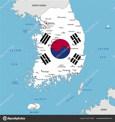 South Korea Highly Detailed Political Map National Flag Isolated White Stock Vector By