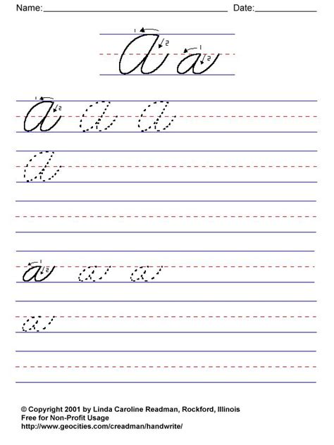 Printable Cursive Handwriting Practice Sheets