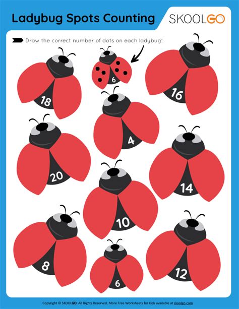 Ladybug Spots Counting - Free Worksheet - SKOOLGO