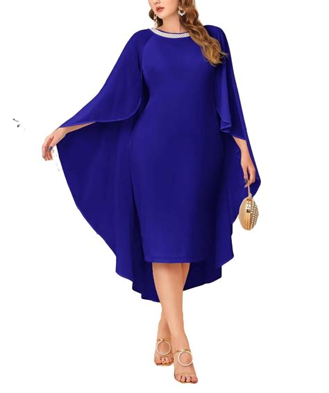 Party Solid Round Neck Fitted Royal Blue Plus Size Dresses Womens