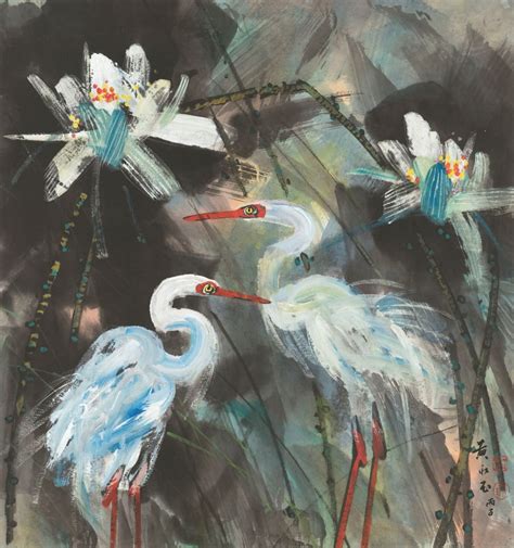 Huang Yongyu Born 1924 Lotus And Egrets Christies