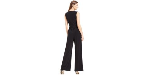 Vince Camuto Wide Leg Belted Sleeveless Jumpsuit In Black Lyst