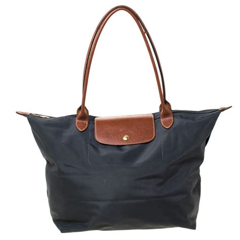 Longchamp Dark Grey Nylon And Leather Medium Le Pliage Tote Longchamp