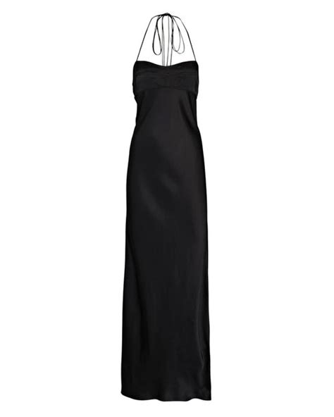 Anna October Satin Halter Maxi Dress In Black Lyst