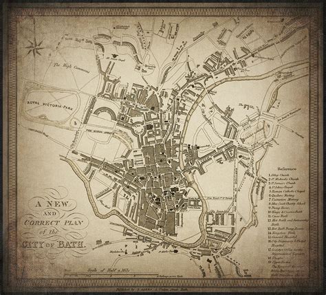 Bath Somerset England Vintage City Map 1857 Sepia Photograph By Carol