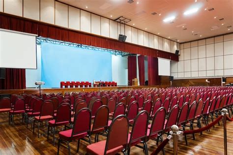 Premium Photo Empty Interior Of A Conference Hall With Red Seats