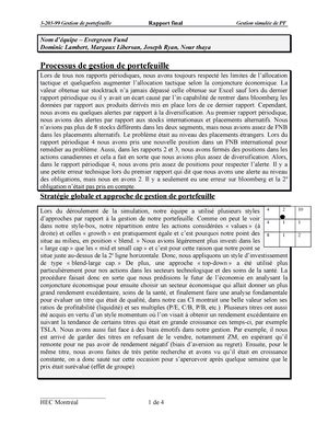 Examen De Pratique Intra FINA 60202 Gestion De Portefeuille EXAMEN