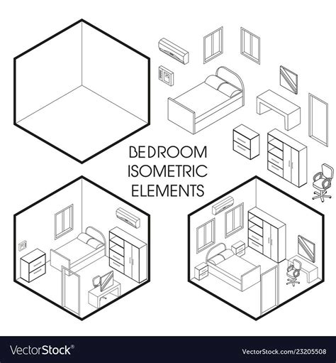 Bedroom Interior Creator Vector Isometric Cutaway Empty Room And With