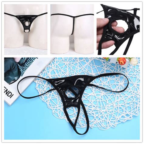Mens Leather Open Front Hole Underwear Jockstrap G String Thongs Briefs Lingerie EBay