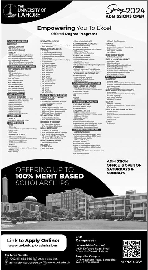 ADP BS MS MPhil And PhD Admissions At The University Of Lahore 2024