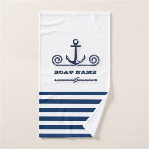 Nautical Boat Name Anchor Rope Navy Blue Stripes Bath Towel Set Zazzle