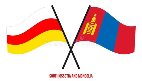 South Ossetia And Mongolia Flags Crossed And Waving Flat Style