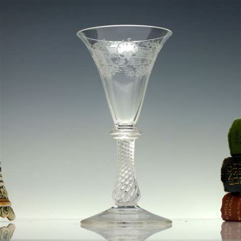 Edwardian Engraved Air Twist Goblet C1910 Wine Glasses Exhibit Antiques