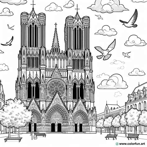 Coloriage de la cathédrale de Reims à Télécharger ou à Imprimer