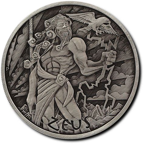 Tuvalu Olympische Götter Zeus 1 oz Silber 2020 Antique Finish