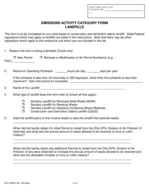 Fillable Online Epa Ohio EMISSIONS ACTIVITY CATEGORY FORM LANDFILLS