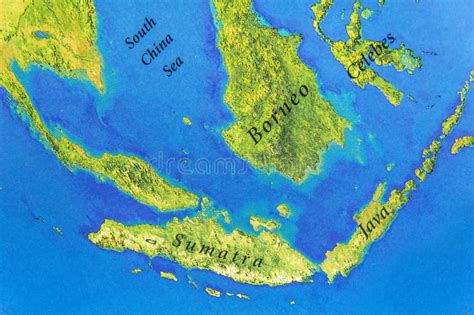 Geographic Map Of Sumatra Borneo New Guinea And Philippines Stock