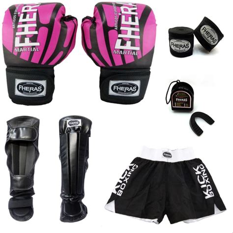 Kit Boxe Luva Bandagem Bucal Caneleira Shorts 10 Oz Submarino