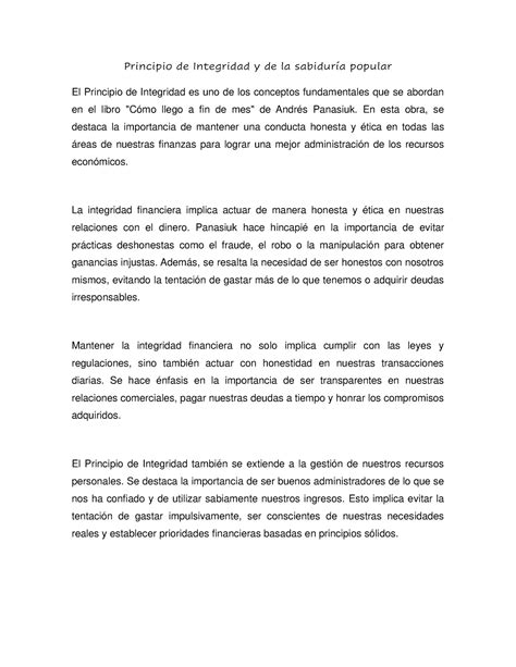 Síntesis cap 11 Principio de Integridad y de la sabiduría popular