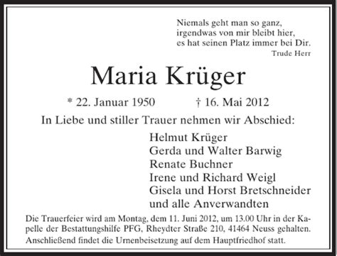 Alle Traueranzeigen für Maria Krüger trauer rp online de