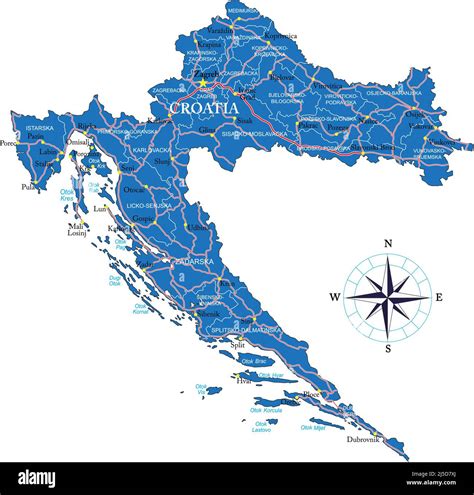 Mapa Vectorial Muy Detallado De Croacia Con Regiones Administrativas