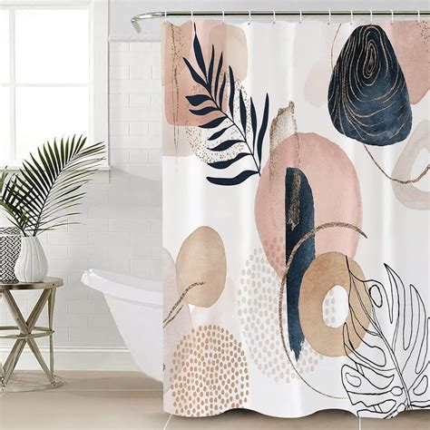 Pink Boho Shower Curtains For Bathroom Mid Century Abstract Geometry