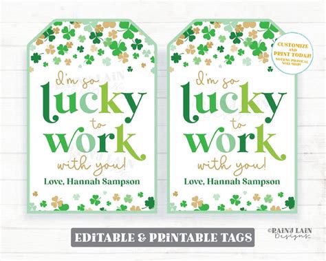 Lucky To Work With You St Patrick S Day Employee Gift Tag Shamrocks