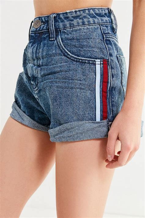 One Teaspoon Bandits Striped Denim Short Denim Shorts Womens Shorts