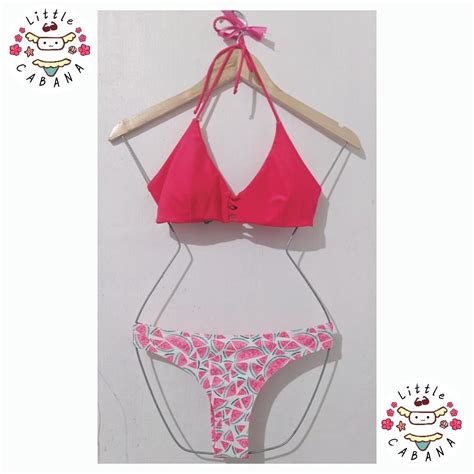 Watermelon Print Criss Cross Pink Triangle Bikini Set Women S Fashion