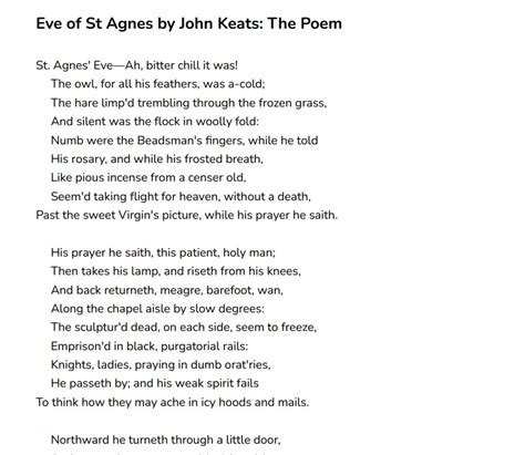 The Eve Of St Agnes By John Keats The Full Poem Teaching Resources