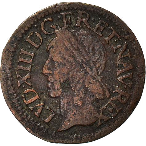 Coin France Louis XIII Double Tournois 1642 La Rochelle Copper